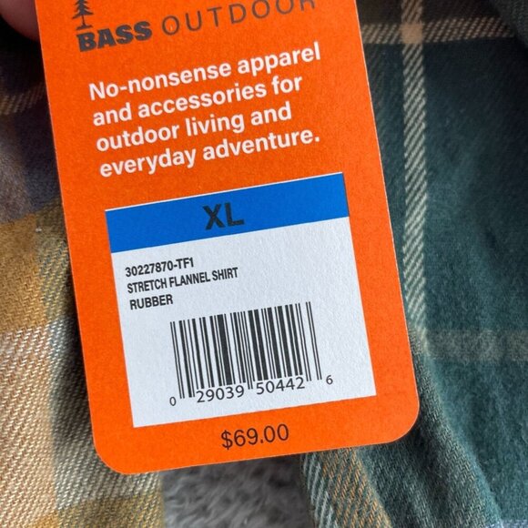 Mens Bass Outdoor XL Stretch Flannel Shirt Rubber Plaid  Button-Down NWT 4227 - Picture 5 of 10